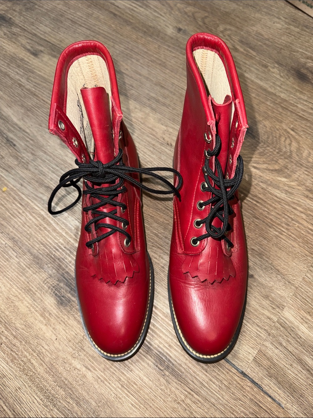 Justin red leather lace-up boots size - 5D